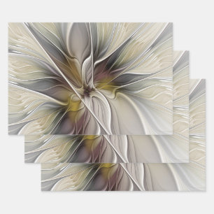 Floral Fractal, Fantasy Flower with Earth Colours Wrapping Paper Sheet