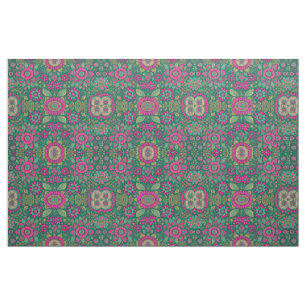 Floral Fractal Hippie Flowers Pink Green Vintage  Fabric