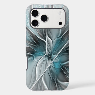 Floral Fractal Modern Abstract Flower Blue Gray