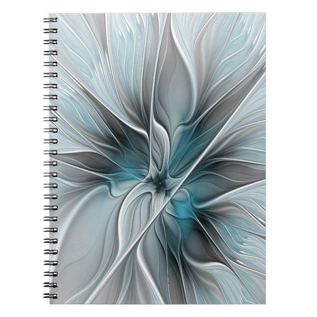 Floral Fractal Modern Abstract Flower Blue Gray Notebook (Front)