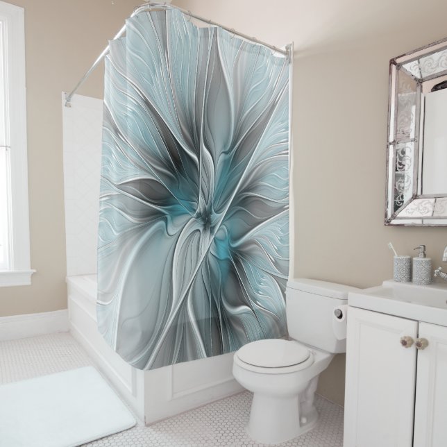 Floral Fractal Modern Abstract Flower Blue Grey (In Situ)