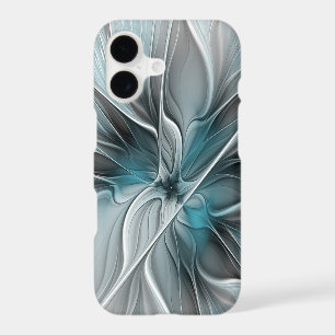Floral Fractal Modern Abstract Flower Blue Grey