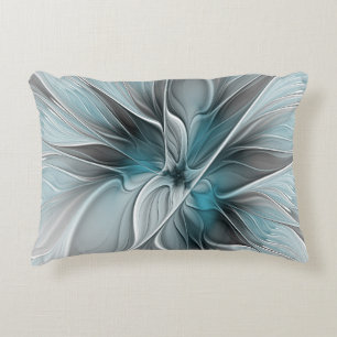 Floral Fractal Modern Abstract Flower Blue Grey Accent Pillow