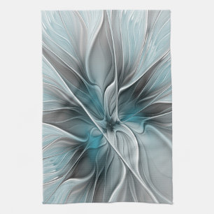 Floral Fractal Modern Abstract Flower Blue Grey Kitchen Towel