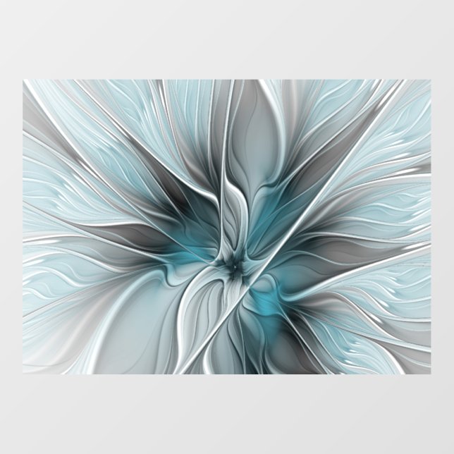 Floral Fractal Modern Abstract Flower Blue Grey Window Cling (Sheet)
