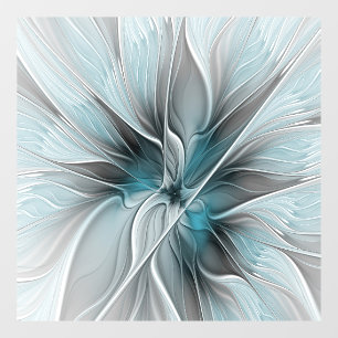 Floral Fractal Modern Abstract Flower Blue Grey Window Cling