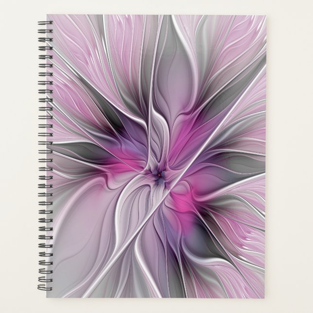 Floral Fractal Modern Abstract Flower Pink Gray (Devant)
