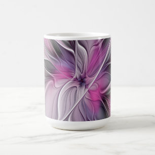 Floral Fractal Modern Abstract Flower Pink Gray Coffee Mug