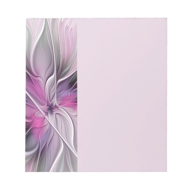 Floral Fractal Modern Abstract Flower Pink Gray Notepad (Front)