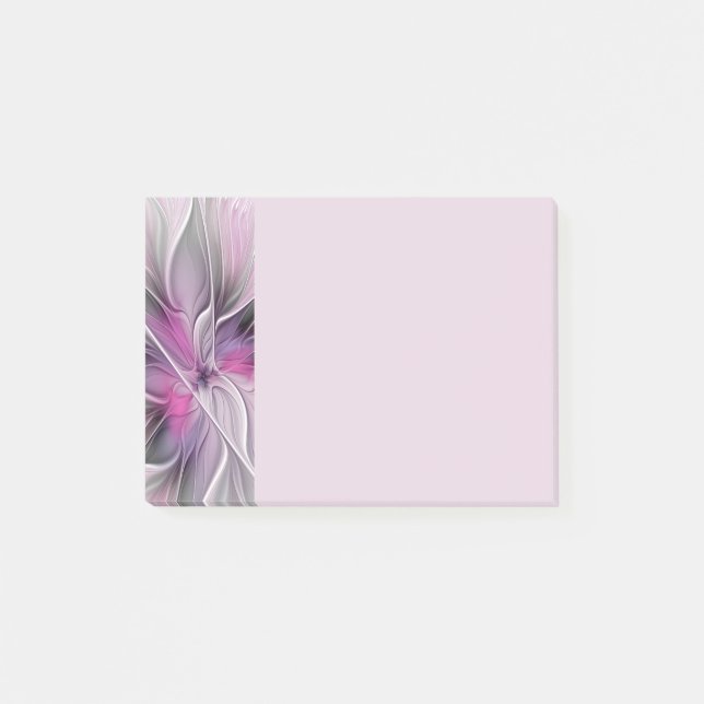 Floral Fractal Modern Abstract Flower Pink Gray Post-it Notes (Front)