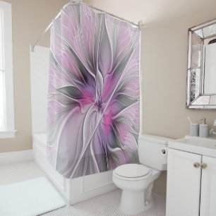 Floral Fractal Modern Abstract Flower Pink Grey