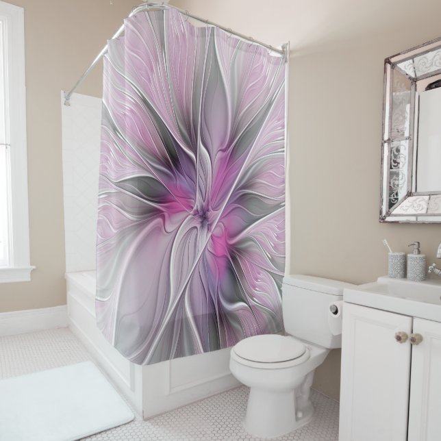 Floral Fractal Modern Abstract Flower Pink Grey (In Situ)