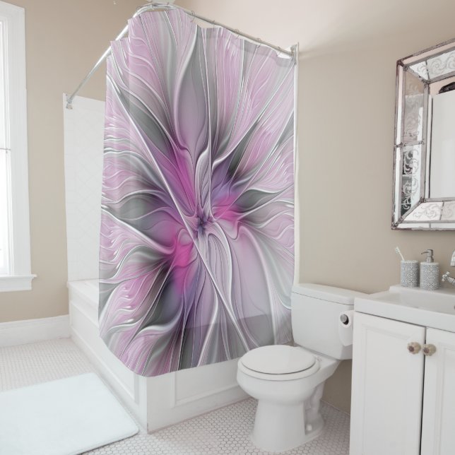 Floral Fractal Modern Abstract Flower Pink Grey (In Situ)