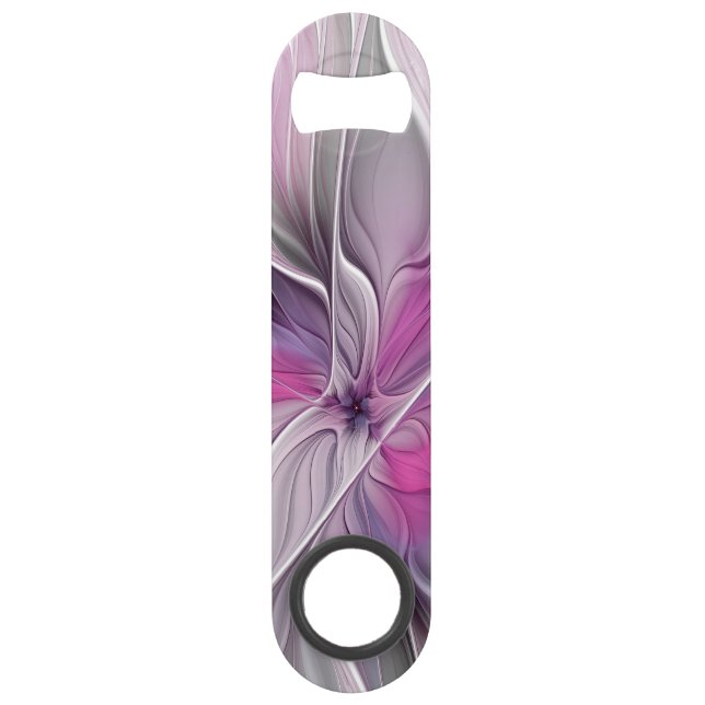 Floral Fractal Modern Abstract Flower Pink Grey Bar Key (Front)
