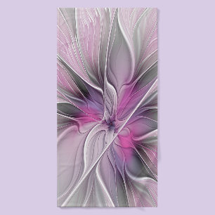 Floral Fractal Modern Abstract Flower Pink Grey Bath Towel