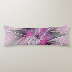 Floral Fractal Modern Abstract Flower Pink Grey Body Pillow