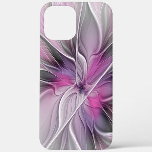 Floral Fractal Modern Abstract Flower Pink Grey iPhone 12 Pro Max Case