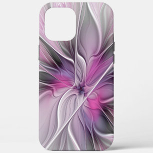 Floral Fractal Modern Abstract Flower Pink Grey iPhone 12 Pro Max Case