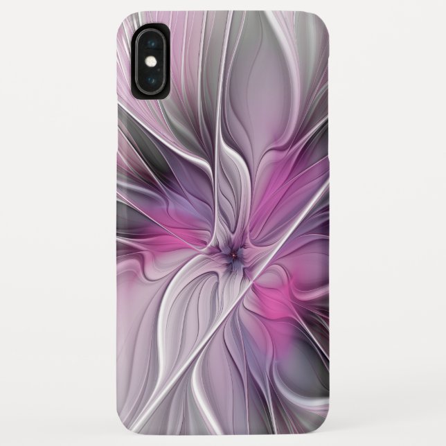 Floral Fractal Modern Abstract Flower Pink Grey Case-Mate iPhone Case (Back)