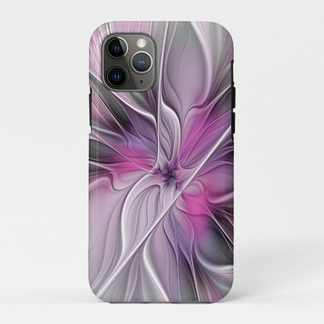 Floral Fractal Modern Abstract Flower Pink Grey Case-Mate iPhone Case (Back)