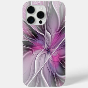 Floral Fractal Modern Abstract Flower Pink Grey iPhone 15 Pro Max Case