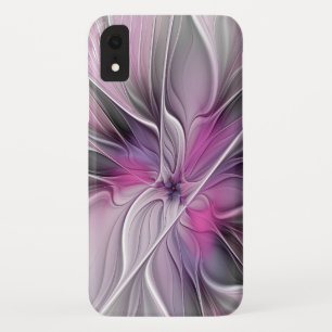 Floral Fractal Modern Abstract Flower Pink Grey iPhone XR Case