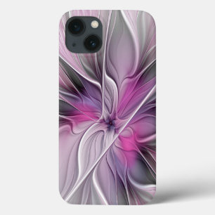Floral Fractal Modern Abstract Flower Pink Grey iPhone 13 Case