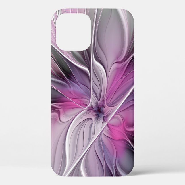 Floral Fractal Modern Abstract Flower Pink Grey Case-Mate iPhone Case (Back)