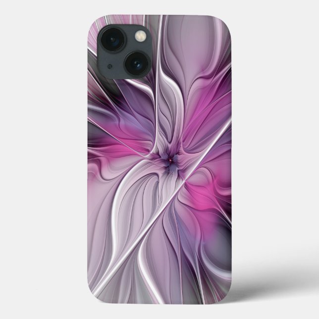 Floral Fractal Modern Abstract Flower Pink Grey Case-Mate iPhone Case (Back)