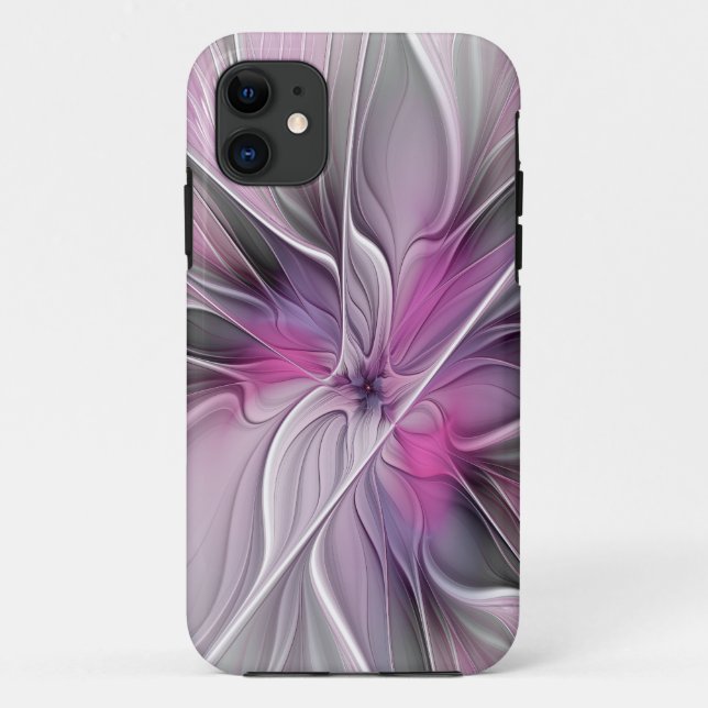 Floral Fractal Modern Abstract Flower Pink Grey Case-Mate iPhone Case (Back)