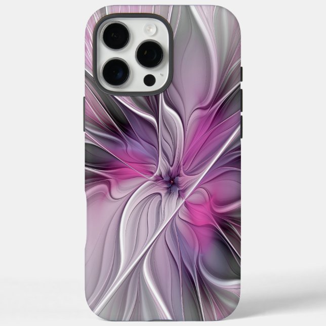 Floral Fractal Modern Abstract Flower Pink Grey Case-Mate iPhone Case (Back)