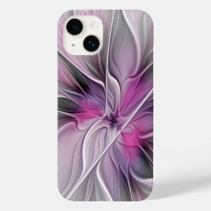 Floral Fractal Modern Abstract Flower Pink Grey Case-Mate iPhone 14 Case