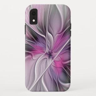 Floral Fractal Modern Abstract Flower Pink Grey iPhone XR Case