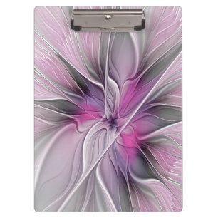 Floral Fractal Modern Abstract Flower Pink Grey Clipboard