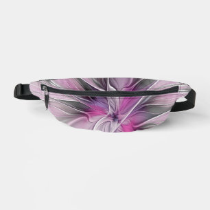 Floral Fractal Modern Abstract Flower Pink Grey Fanny Pack