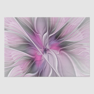 Floral Fractal Modern Abstract Flower Pink Grey Tissue Paper
