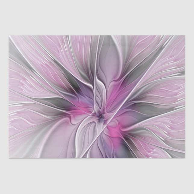 Floral Fractal Modern Abstract Flower Pink Grey Tissue Paper (Front)