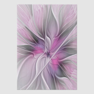 Floral Fractal Modern Abstract Flower Pink Grey Tissue Paper