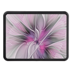 Floral Fractal Modern Abstract Flower Pink Grey Trailer Hitch Cover