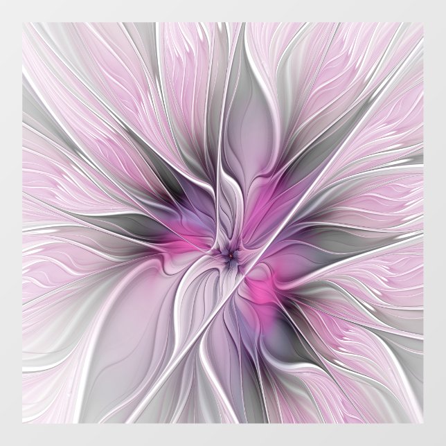 Floral Fractal Modern Abstract Flower Pink Grey Window Cling (Sheet)