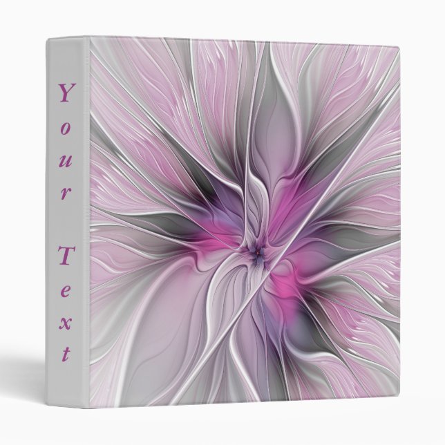 Floral Fractal Modern Abstract Pink Grey Own Text Binder (Front/Spine)