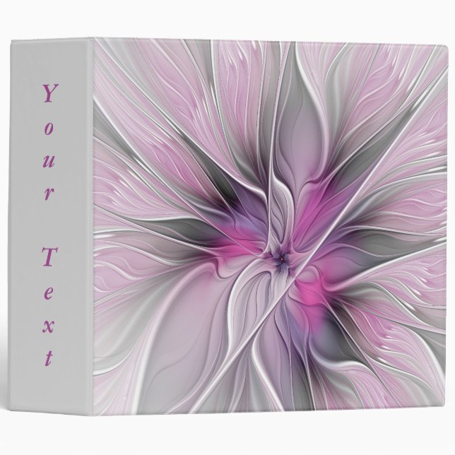 Floral Fractal Modern Abstract Pink Grey Own Text Binder (Front/Spine)