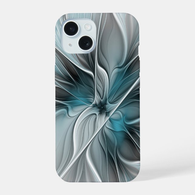 Floral Fractal Moderne Fleur Abstrait gris bleu (Verso)
