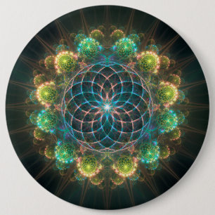 Floral fractal ornament 6 inch round button