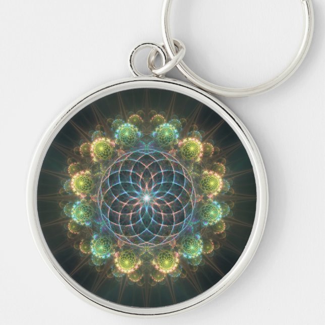 Floral fractal ornament keychain (Front)