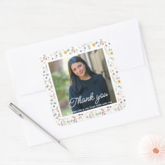 Floral Frame 1 Photo Thnak you Grad Square Sticker