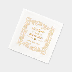 Floral Frame Bride Groom Names Wedding Couple Foil Napkins
