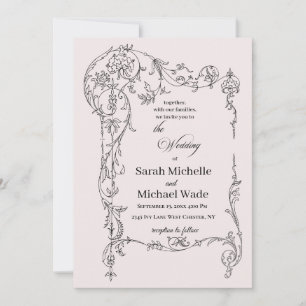 Floral Frame Calligraphy Wedding Invitation