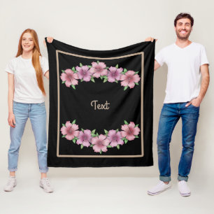 Floral frame cartoon flowers beige border black b fleece blanket