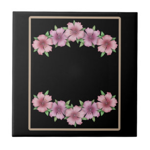 Floral frame cartoon flowers beige border black b tile